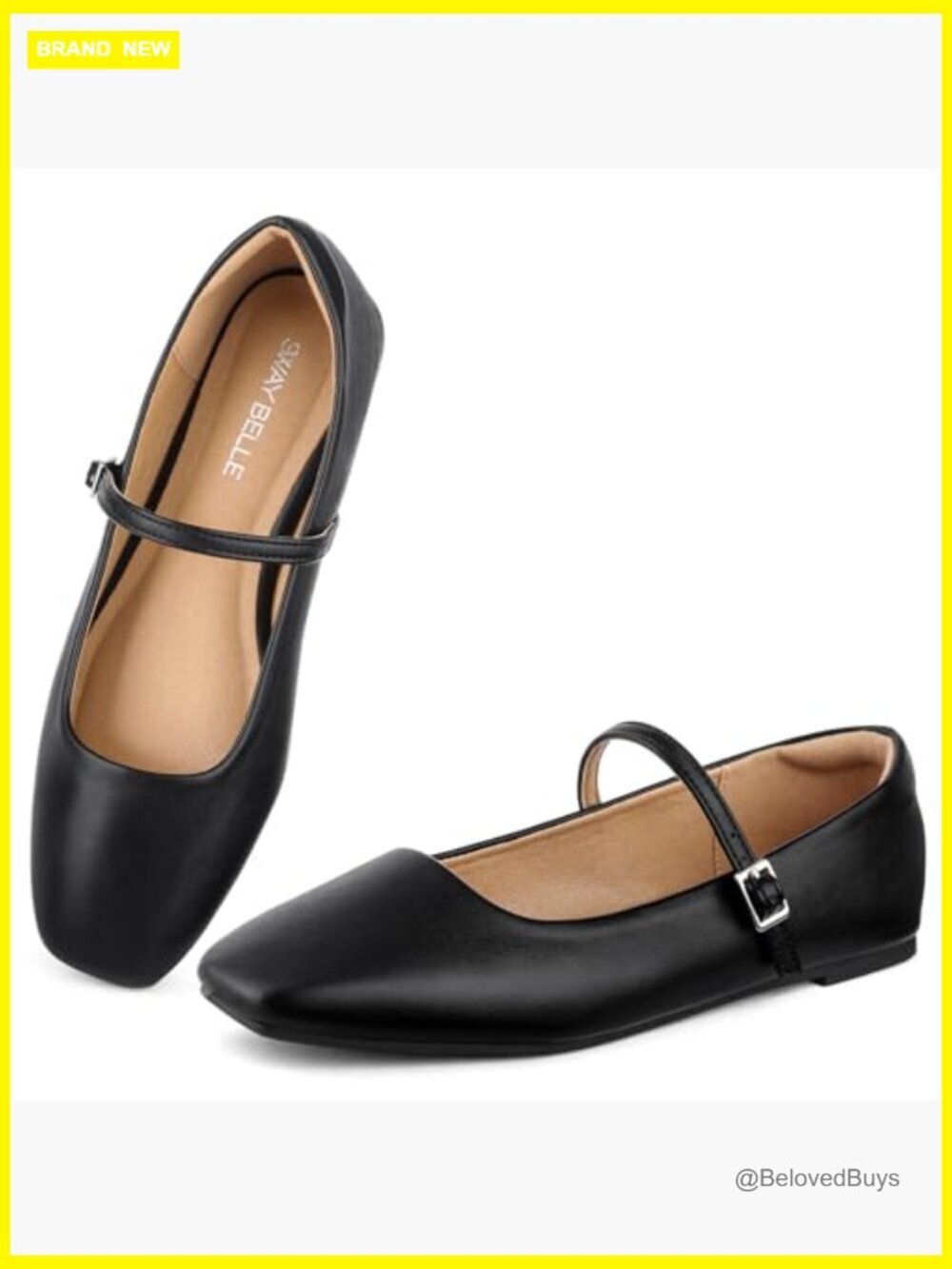 Womens Mary Jane Flats Square Toe Adjustable Buckle Ballet Flats - Picture 4 of 7